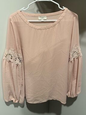 LOFT Light Pink Lace-Inset Balloon Sleeve Blouse